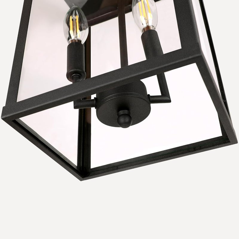 PARTPHONER Large Outdoor Indoor Pendant Light 2-Light, Modern Black Metal Outside Chandelier Exterior Hanging Fixture Ceiling Mount with Clear Glass Shade for Front Porch Entrance Foyer Entryway (Bulb Included) - Image 5